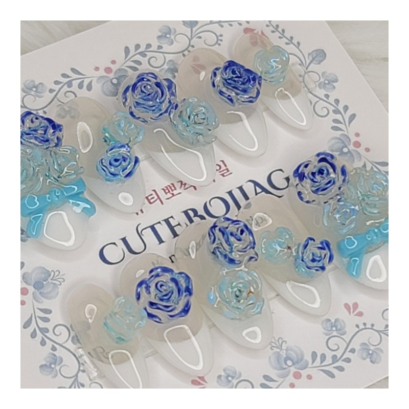 Ice Rose Handmade Nail Tips - Stiletto M / 얼음장미