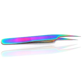 PRECISE CANADA: STAINLESS STEEL MULTI RAINBOW COLOR 3D EYELASH EXTENSION TWEEZERS PRO STRAIGHT FINE POINT 4.5"