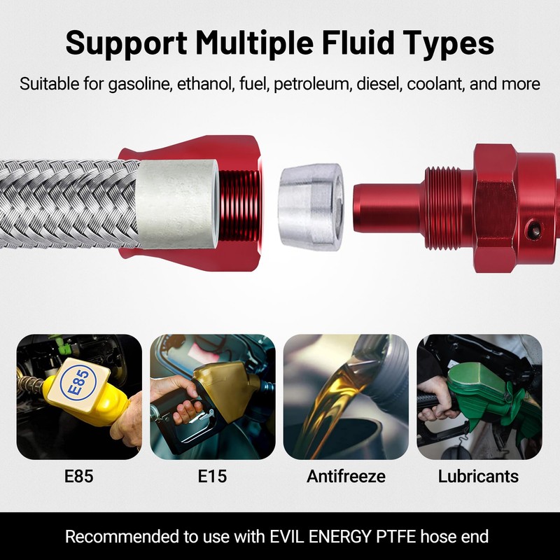 EVIL ENERGY 6AN PTFE Fuel Line Kit,E85 Stainless Steel Braided