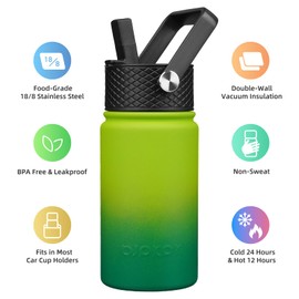 BJPKPK Insulated Water Bottle with Straw Lid, 15oz Cute Water Bottles, Stainless Steel Metal Thermos, Reusable BPA Free Leak Proof Tumblers, Cups,Bamboo Grove