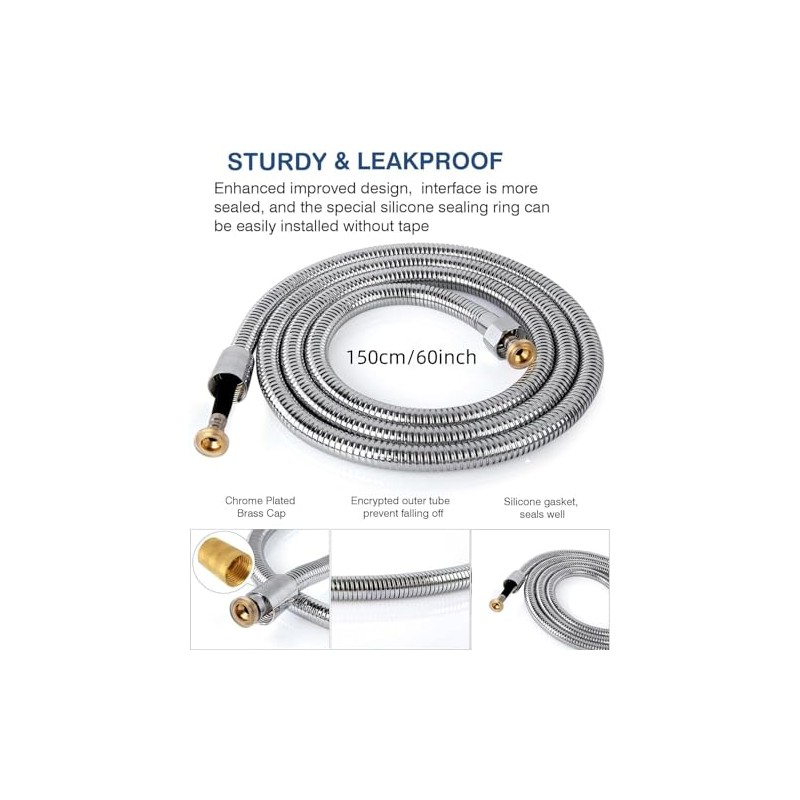 Xixitaihao Shower Hose 1.5 m Stainless Steel Chrome Anti Twist