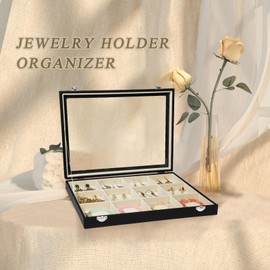 Stratalife Jewelry Organizer Bracelet Holder Box Jewelry Holder Organizer Earring Storage Jewelry Drawer Organizer Anti Tarnish Jewelry Box For Women Girls 12 Grid (Beige Black)