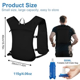 Alaoo Running Vest for Men and Women, Multifunctional Ultralight Cycling Backpack with 1 Water Bottle, 500 ml, Adjustable Chest Straps, Reflective Running Vest for Running, Camping, Hiking etc. (Black