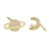 Asymmetrical Planet Star Moon Stud Earrings for Women Sparkly Cubic