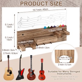Threehoney Light up Guitar Stand Wall Mount Wood Hanger Shelf with Pick Holder and 3 Hooks for Acoustic Electric Bass Ukulele Violin Guitar Gifts for Musicians Music Lovers Guitarist