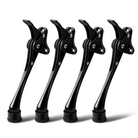 Tope de puerta de 6 pulgadas para parte inferior con goma antideslizante, soporte inferior resistente de un toque, toque, tope de puerta de metal ajustable negro, paquete de 4