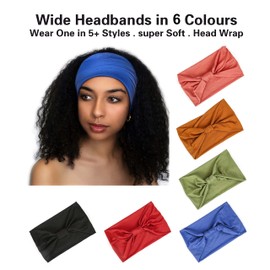 GILI GILI 6 Pack Wide Headbands for Women Non Slip Soft Elastic Hair Bands Yoga Running Sports Workout Gym Head Wraps, Knotted Cotton Cloth African Turbans Bandana (with 6 Pcs Hair Ties)