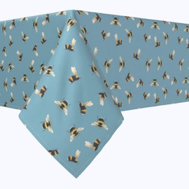Fabric Textile Products, Machine Washable, 100% Milliken Polyester, Tablecloths, Table Runners, Napkins, & Outdoor Tablecloths, Bumble Bee Toss Blue (70" x 70")