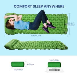 Camping Sleeping Pad, Ultralight Camping Mat with Pillow Built-in Foot Pump Inflatable Sleeping Pads Compact for Camping Backpacking Hiking Traveling Tent