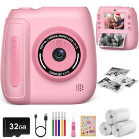 Hangrui Kids Camera Instant Print,2.4'' Instant Print Camera for Kids with 32GB Card & 3 Rolls Photo Paper, Selfie Children's Cameras Christmas Birthday Gifts for 3 4 5 6 7 8 9 Year Old Girls-Pink