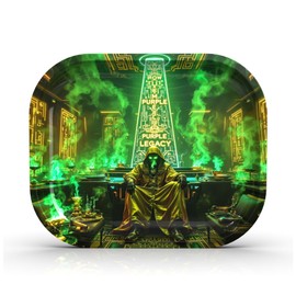PURPLE LEGACY® Underlay 34 × 27.5 × 2.7 cm | Metal Sheet | Egyptian Cyberpunk Design | Practical Tray with Rounded Corners (Green Throne Big)