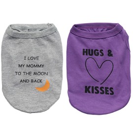 Elledia Love Mommy Dog Tee Shirts, Hugs Kisses Print Doggie Outfits, Breathable Cotton Pet Vest Tank Top Cat Apparel for Birthday Party Vacation, Gift for Dog Mom Pup Lover