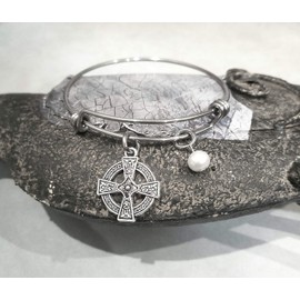 Celtic Cross Pearl Handmade Bracelet