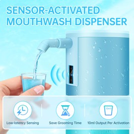 Touchless Automatic Mouthwash Dispenser - 12.3 Fl Oz/350ml Rechargeable Hygienic Mouthwash Dispenser with 4 Cups, Easy-to-Use Bathroom Accessories for All Ages