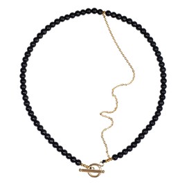 XHUUU Spiritual Black Obsidian Beaded Necklace Simple 14k Gold Plated Chain Layered Necklaces for Women Men Protection Jewelry Gifts Unisex