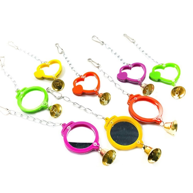 Pet Bird Mirror with Bell Interactive Treat Puzzle Parrot Toy
