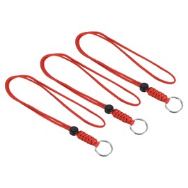 PATIKIL Paracord Lanyard with Keyring 18 Inch, 3 Pack Necklace Keychain Cord Metal Hook Strap for Keys Whistle ID Card Badge Holder, Red