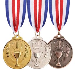 HoAhaMay a3pcs Digital Medals Metal Pendant with Ribbon Edges Metal Medals Awards Game Sports Competition Awards Gold Silver Bronze Medals Suitable for Adults and Children