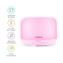 Redlemon Difusor de Aceites Esenciales y Humidificador 12 Colores LED 500ml | Aromaterapia, yoga, meditación, 2 niveles de niebla, temporizador 1 y 3 