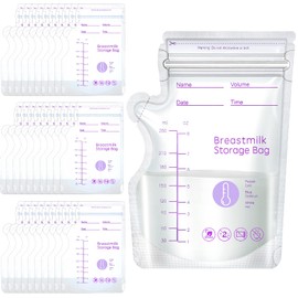 50 Pcs Breastmilk Storage Bags, 8oz Temp-Sensing Milk Storing Bags with Easy Pour Spout for Breastfeeding, No-Leak Stand-Up Milk Storage Pouches for Refrigeration and Freezing, 250ml