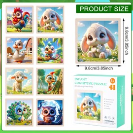 TECHEEL Mini Puzzle Toy 8 Pieces Puzzle Children from 1 2 3 Years Animal Children's Puzzle Wooden Puzzle for Children Puzzle from 3 Toys Puzzle Learning Toy for Children Gift Girls and Boys