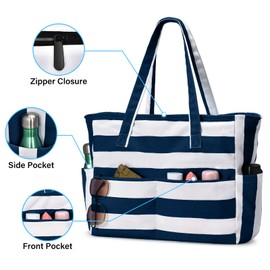 oscaurt Large Beach Bag Waterproof Tote Bag for Women with 8 Pockets Lightweight Shoulder Handbags for Pool Work Gym Shopping Travel Essentials Gifts for Women