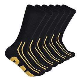 CAT Men's 6PK Oversized Logo 1/2 Cush Crew, Black, Large