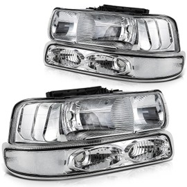 LBRST Headlight Assembly for Chevy Silverado 1500 1999-2002 for Chevy Silverado 1500 HD 2001-2002 for Chevy Silverado 2500 1999-2002 Clear Lens Chrome Housing Driver and Passenger Side Headlamp