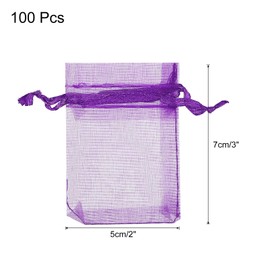 MECCANIXITY 100pcs Organza Bags 2x3 Inch Drawstring Favor Pouches Sheer Mesh Bag for Gift Jewelry Wedding Party Christmas Candy Deep Purple