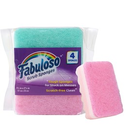 Fabuloso Sponges, Rainbow - Scratch-Free Scrubber for Dishes and Surfaces - Dishwashing Sponge for Bold and Bright Cleaning Experience, 4 Count