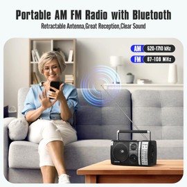 LEOTEC AM FM Radio, Portable Bluetooth Radio, Plug in Wall or Battery Operated Best Reception with Headphone Jack, Handheld Great for Home, Outdoor