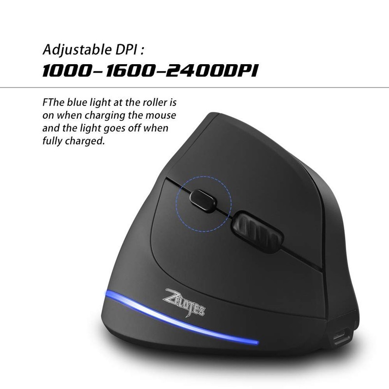 ZELOTES Kabellose Maus, kabellos, 2,4 GHz, ergonomisch, mit 6 Tasten,