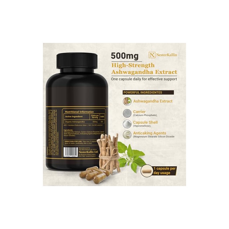 Ashwagandha Extract 500mg Capsules – 90 Vegan Capsules – Daily