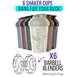 VELOMIX -6 PACK- Shaker Cups for Protein Shakes 20 oz - 6x Wire Whisk | Leak Proof Protein Shaker Bottle for Protein Shakes, Shaker Bottle Pack for Pre & Post Workout, Shaker Cup (Mood Tones)