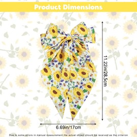 Sunflower Hair Clip, Sunflower Clips for Women, Yellow Flower Floral Clips, Daisy Bows, Bow Big Ribbon Bows Hair, 16x30cm, Yellow-Green Bow