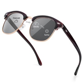 TJUTR Polarized Photochromic Sunglasses for Men Women, Classic Semi-Rimless Driving Sun Glasses with UV400 Protection