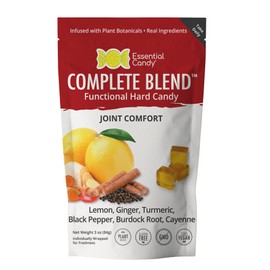 Essential Candy Complete Blend Functional Hard Candy | Joint Comfort | Organic Lemon, Ginger, Black Pepper, Turmeric, Burdock Root, Cayenne | Gluten-Free, Non-GMO, Vegan | 3 oz Bag (24 Count)