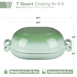 VORRINGARD Enameled Cast Iron Sourdough Bread Oven, Dutch Oven, Loaf Cast Iron Bread Pan for Homemade Bread Baking Pan with Lid, 7QT, Green