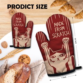 ZHANTUONE Made from Scratch Funny Heat Resistant Oven Mitts 2-Piece Set with Silicone Non-Slip, Cat Lover Cooking Baking BBQ Gadgets, Gifts for Mom Bake Lover Chef Cat Owner BFF Wife Sister