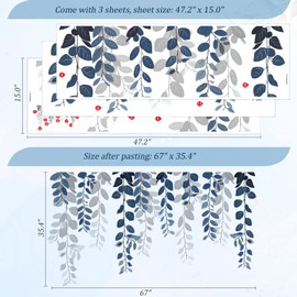 VePret Blue Hanging String of Eucalyptus Wall Decals Peel and Stick, Large Plants Leaf Vinyl Wall Stickers, Removable Vine Home Decor Art for Bedroom Living Room Classroom Office