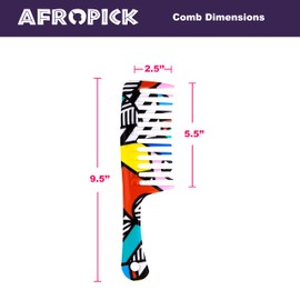 Afropick Anti-Static Wide Tooth Plastic Black Hair Pick for Natural Curly Long Thick Hair- Afro Pick Comb for Men, Women- African Artist Designs (Fresher Prince)
