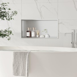 Qeke Stainless Steel Shower Niche 24" X 12", No Tile Needed Wall Niche, Recessed Shower Shelf for Bathroom Storage, Brushed Nickel