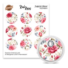 FreeStyle Libre 3 Sensor Stickers, Set of 9 Red Roses, Stickers for Sensors Diasticker®