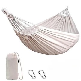 Double Cotton Hammock! Soft, Breathable, and Easy to Carry! Perfect for Relaxing by The Water, at The Park, or in Your Backyard!!! Indoors or Outdoors! Large Size! 2 Carabiners Included for Safety :
