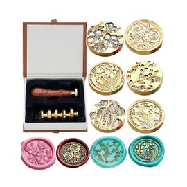 JUPPE 6pcs Flower Wax Seal Stamp Set, Cherry Blossom Rose Bell Orchid Branches Tulip Various Flowers Sealing Wax Stamp Wedding Invitation Birthday Party Sealing Stamp