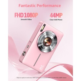 Digital Camera, FHD 1080P Point and Shoot Kids Camera, with 32GB Card, 2 Batteries, 16X Zoom Anti Shake Date Stamp, Compact Portable Small, for Starter Kid Children Teen Student Girl Boy(Pink)
