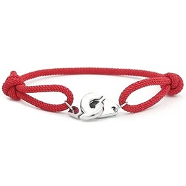 FLEXO Adjustable Interlocking Handcuff Bracelet Padlock Partner Neutral Wrist Couples Charm Link Cuffed Relationship Statement Jewelry Partner in Crime Friendship Beach Boho Bracelets (Dark Red)