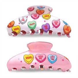 BVGA 2 Pcs Valentines Hair Claw Clips Large Pink Green Candy Heart Acetate Hair Claw Clips Hairgrips for Women Valentines Hair Accessories Headwear Gifts for Her