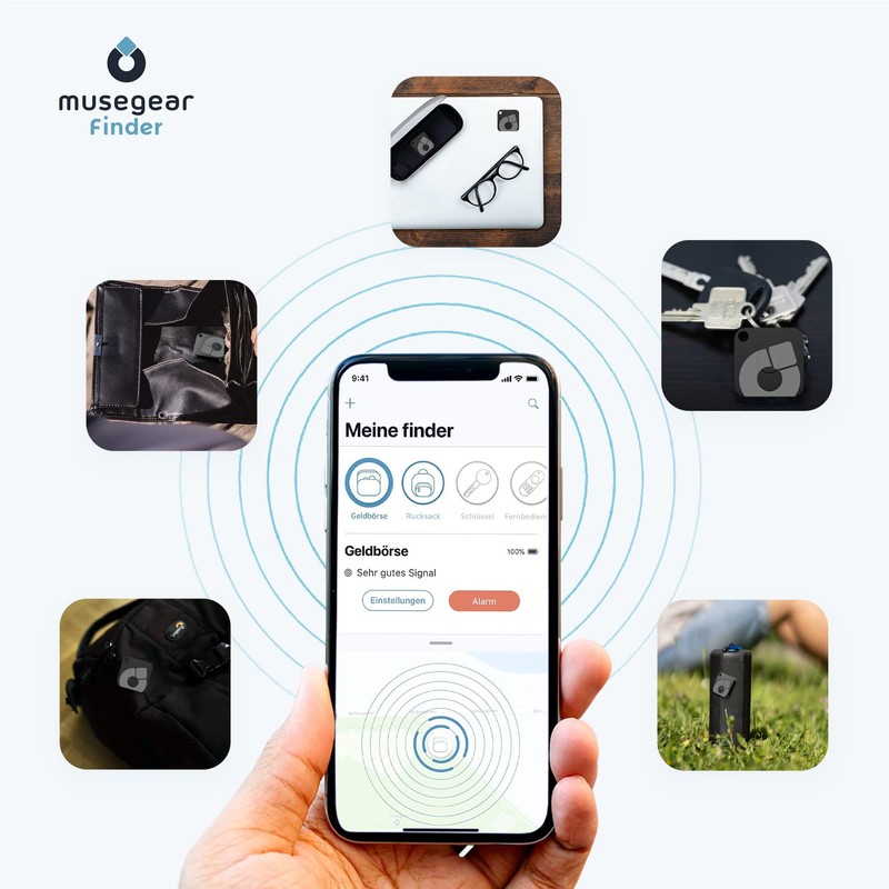 musegear Schlüsselfinder Recharge - schwarz I aufladbar I mit Bluetooth