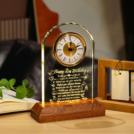 Arikyrist Happy 80th Birthday Crystal Clock Gifts for Men Women, 80 Years Old Birthday Presents for Parents Mom Dad, 80th Quartz Clock Birthday Gifts with Wooden LED Light Base for Couples